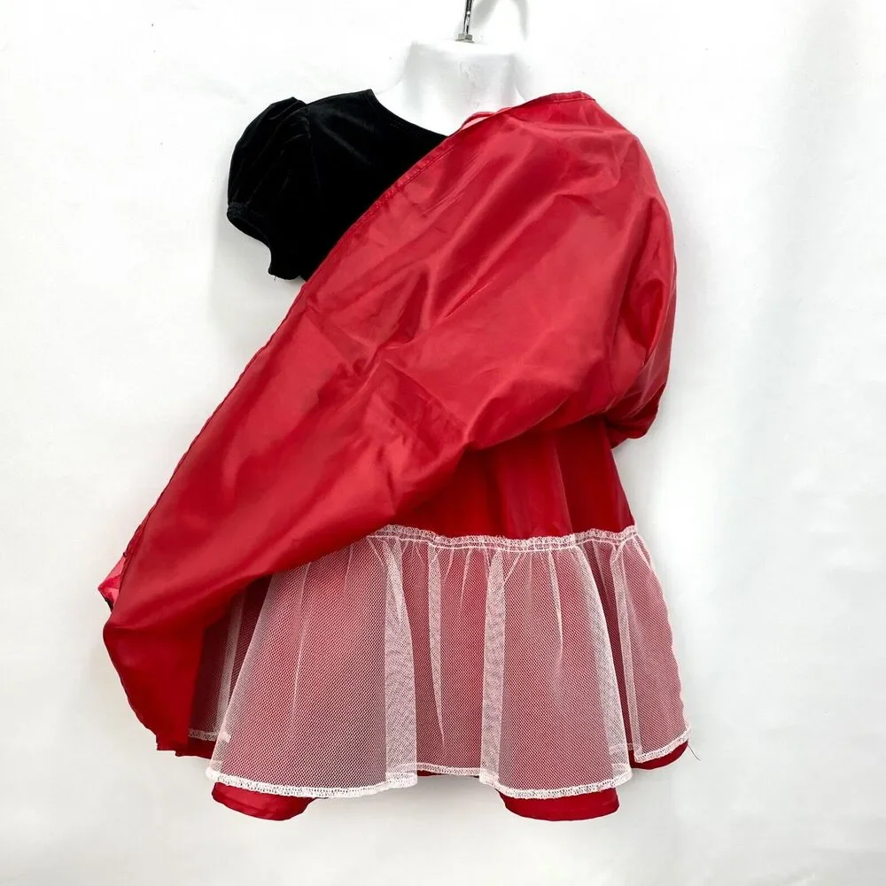Rare Editions Girls Dress 3T Red Flocked Skirt Black Velvet Top Crinoline Bow